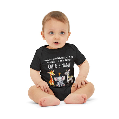 Cute Safari Trio Baby Onesie — Giraffe, Elephant & Zebra Infant Bodysuit