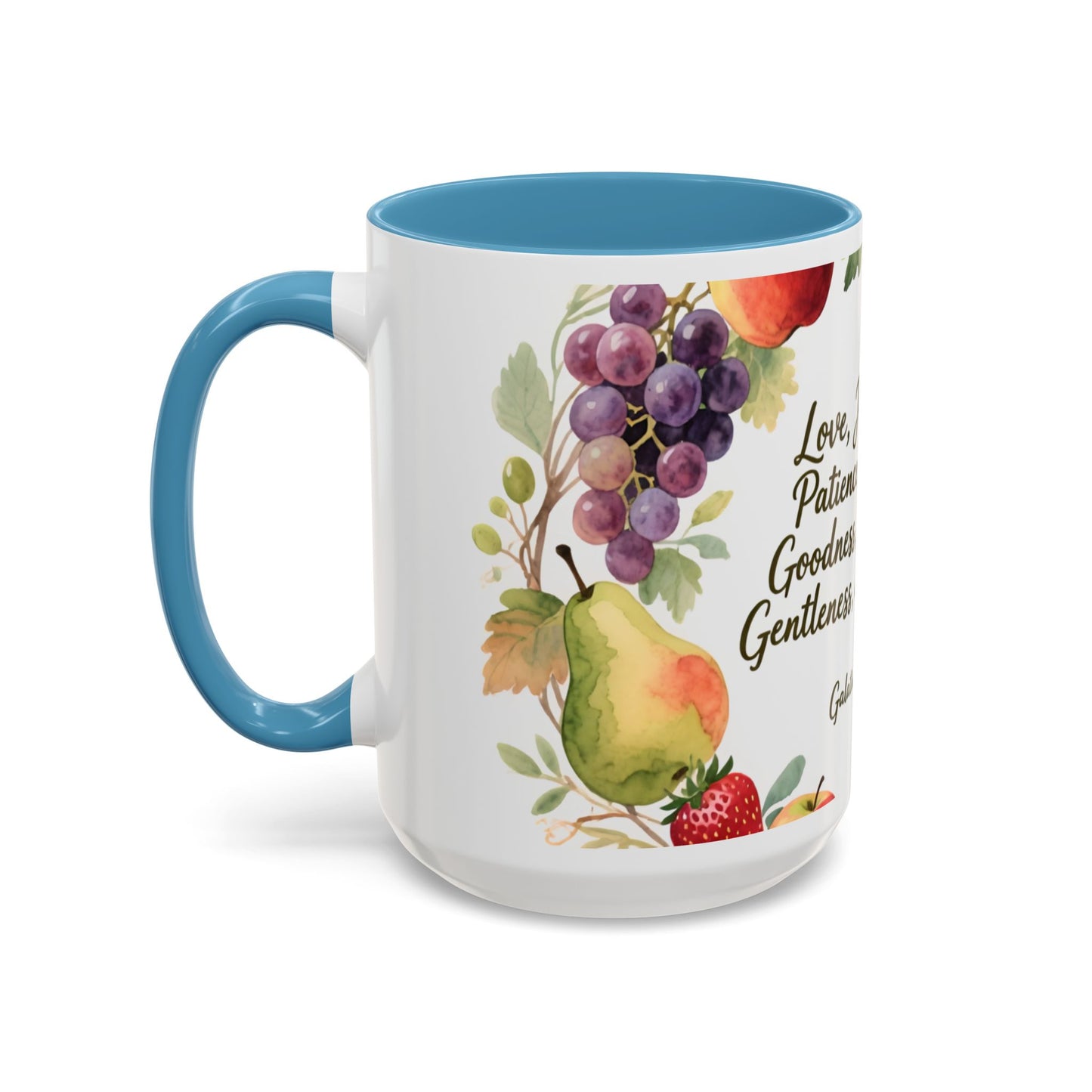Christian Fruit of the Spirit Accent Coffee Mug — Galatians 5:22-23 Floral Scripture Design (11/15oz)