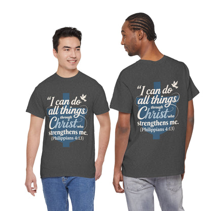 Philippians 4:13 Cotton Tee — "I Can Do All Things" Christian Prayer T-Shirt