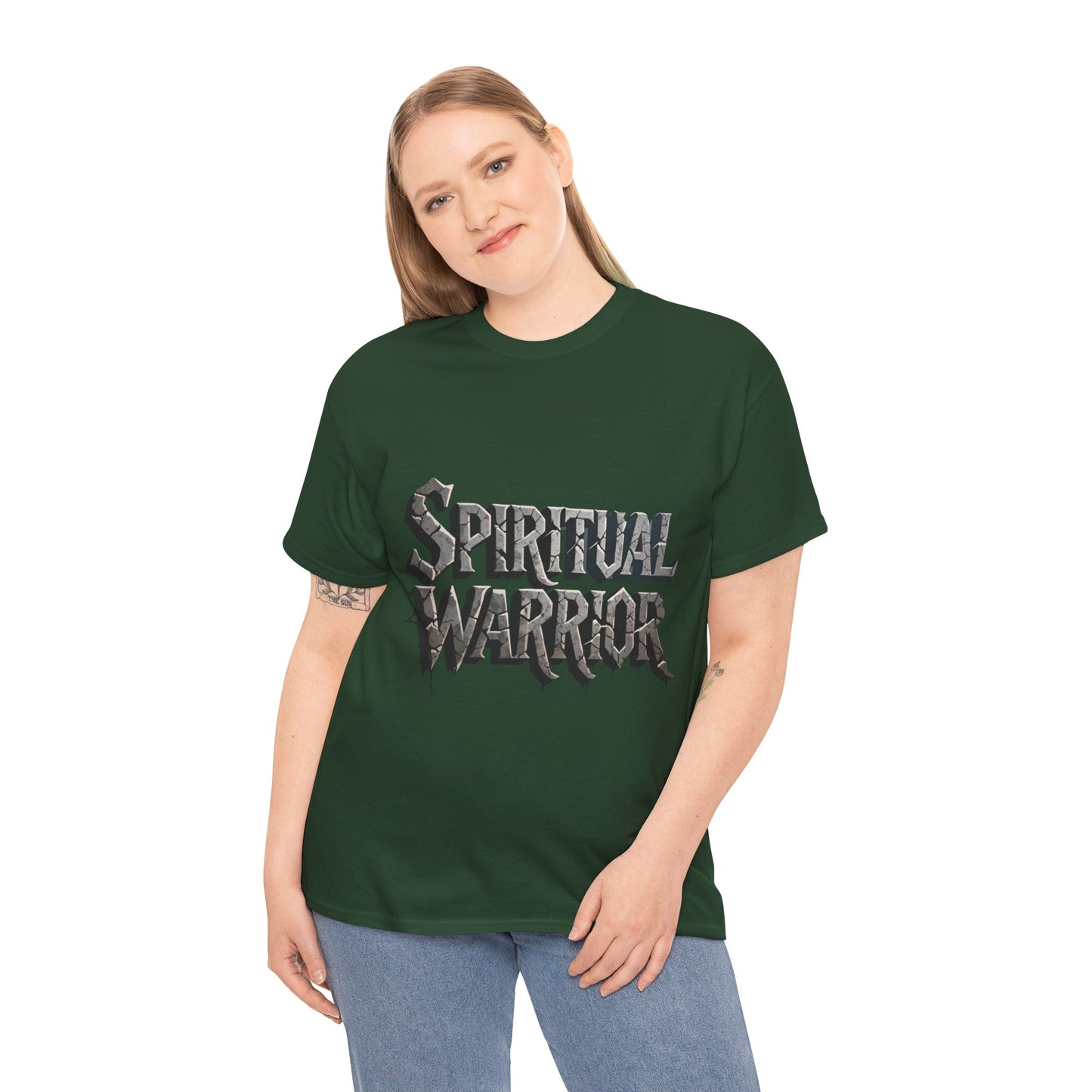 Spiritual Warrior T-Shirt — Gothic Lettering Faith & Strength Tee