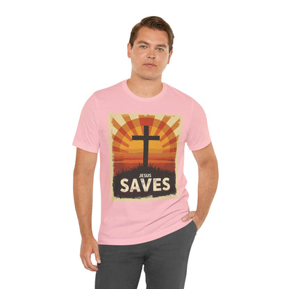 Jesus Saves Cross tee | Christian faith shirt, sunrise graphic | Perfect Gift for Mom and Dad | Friends and Family Shirt