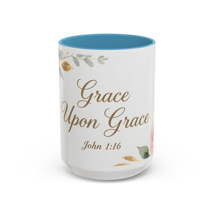 Grace Upon Grace Coffee Mug — Floral John 1:16 Scripture Accent Mug