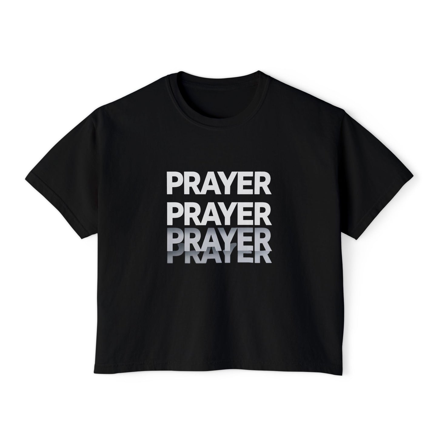 Prayer Boxy Tee — Women's Spiritual Graphic Top (Prayer Repeated Design)