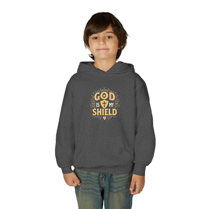 Youth Hoodie — "God Shield" Faith Graphic Pullover