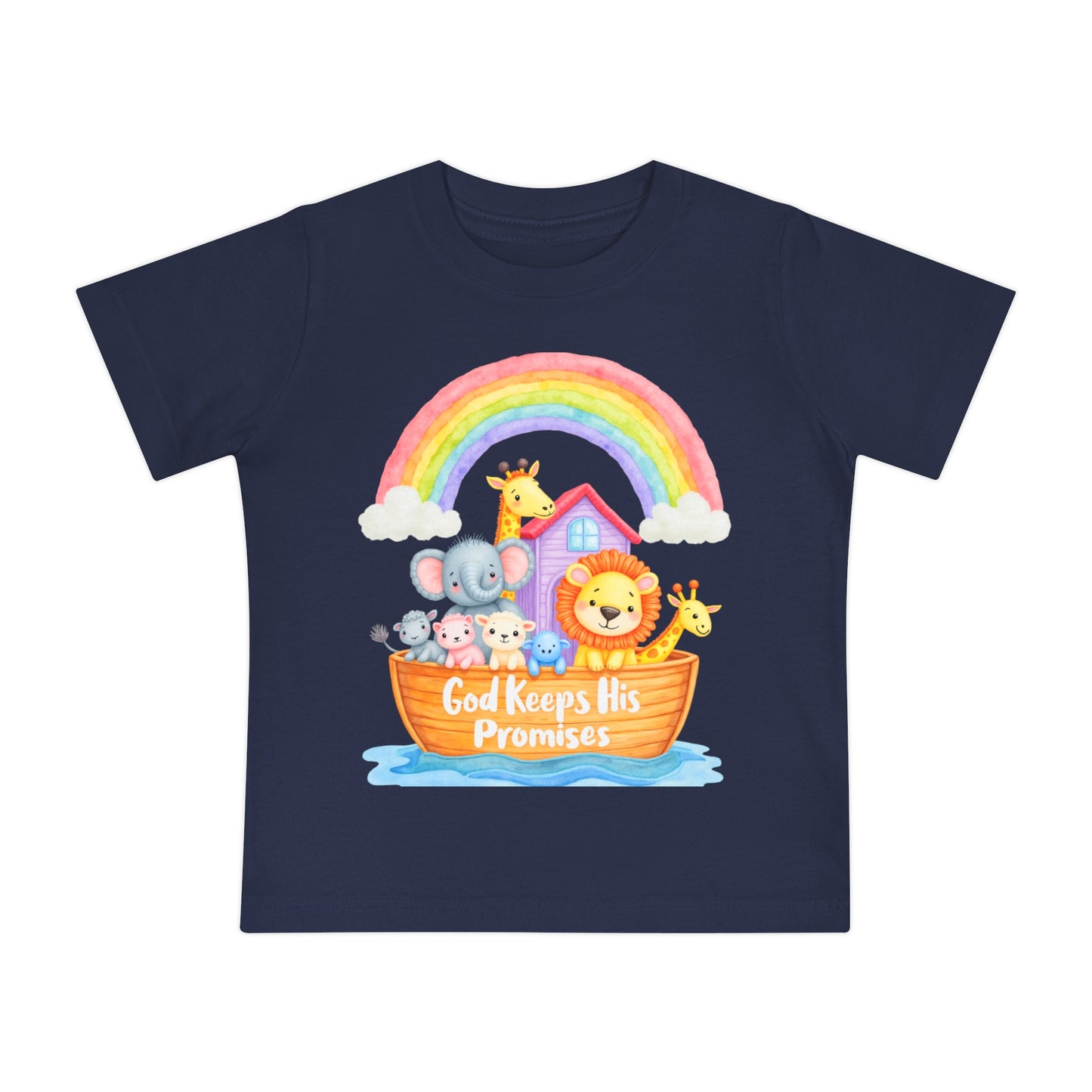 Baby T-Shirt — "God Keeps His Promises" Noah's Ark Rainbow Design