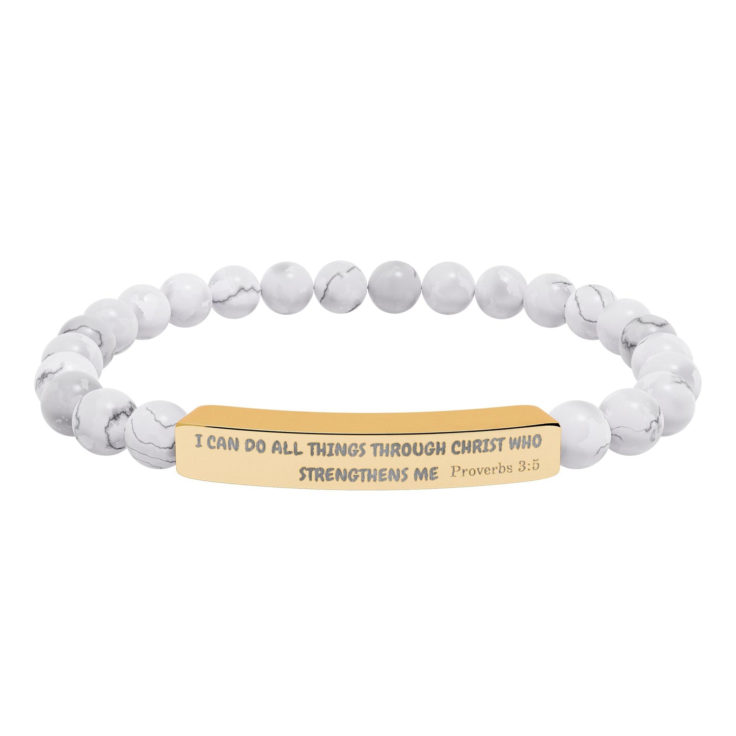 Engraved Natural Stone Stretch Bracelet — Inspirational Bar Bead Bracelet