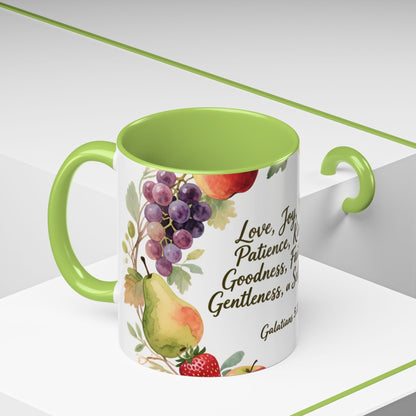 Christian Fruit of the Spirit Accent Coffee Mug — Galatians 5:22-23 Floral Scripture Design (11/15oz)