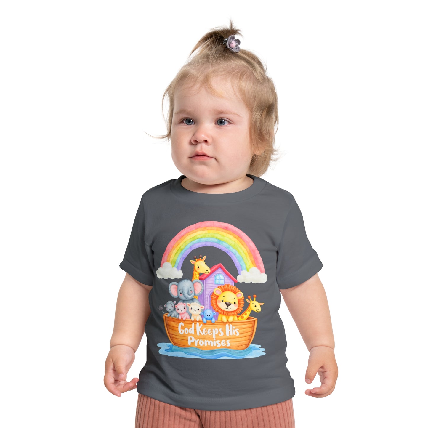 Baby T-Shirt — "God Keeps His Promises" Noah's Ark Rainbow Design