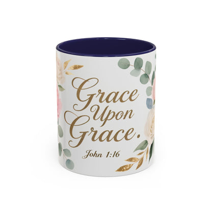 Grace Upon Grace Floral Coffee Mug — John 1:16 Scripture Accent Mug