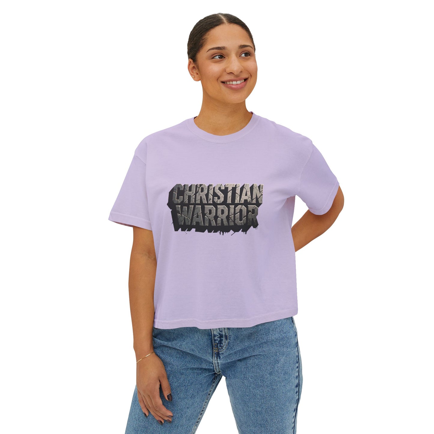 Christian Warrior Boxy Tee — Women's Faith Graphic Shirt