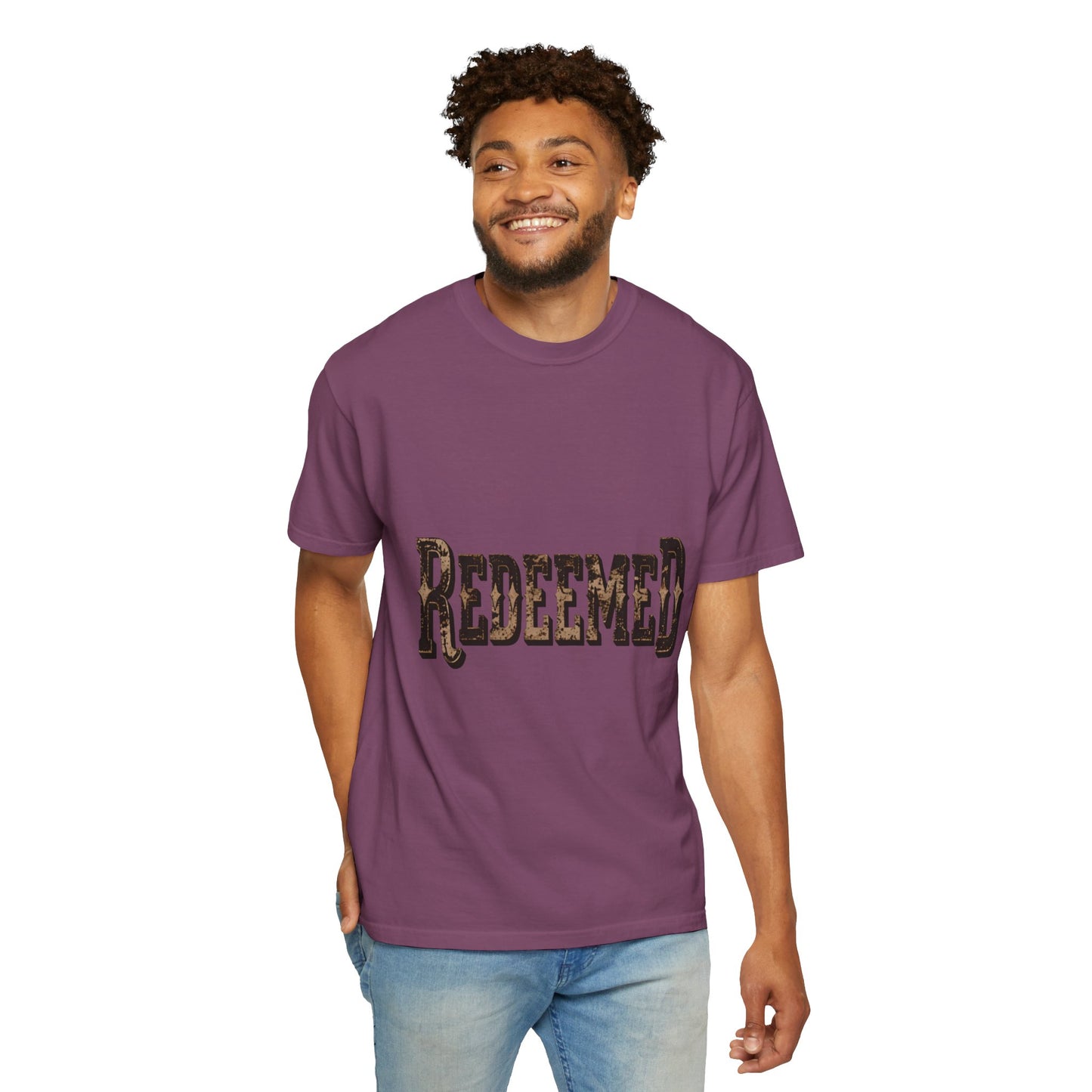 Garment-Dyed Statement Tee — Bold Single-Word Typographic Front