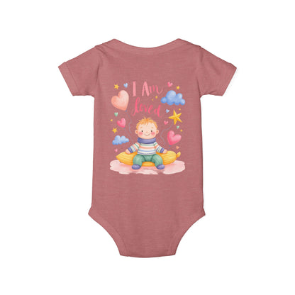 “I Am Loved” Baby Onesie – Cute Infant Bodysuit with Heart & Cloud Illustration