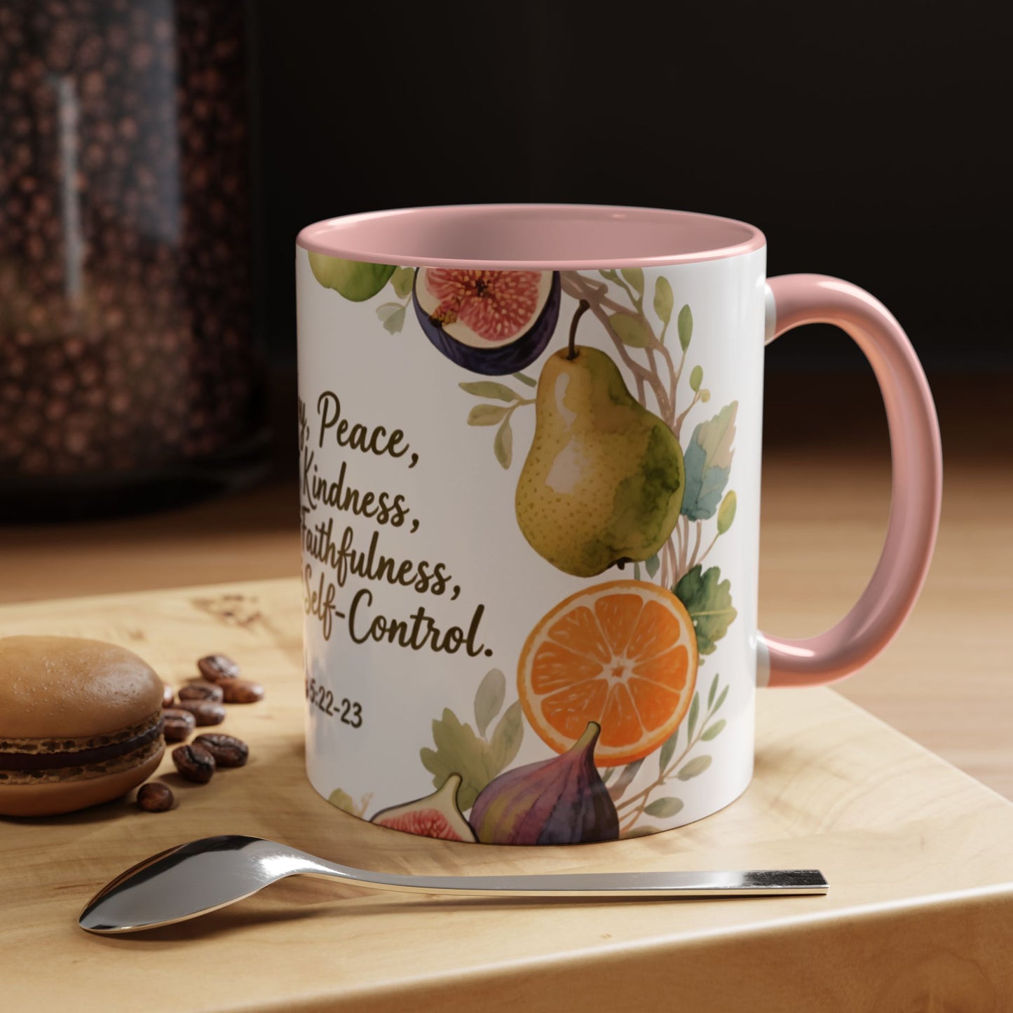 Christian Fruit of the Spirit Accent Coffee Mug — Galatians 5:22-23 Floral Scripture Design (11/15oz)
