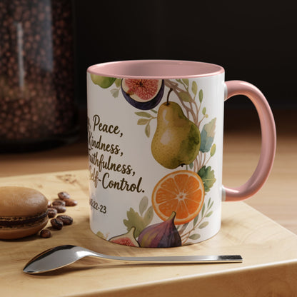 Christian Fruit of the Spirit Accent Coffee Mug — Galatians 5:22-23 Floral Scripture Design (11/15oz)