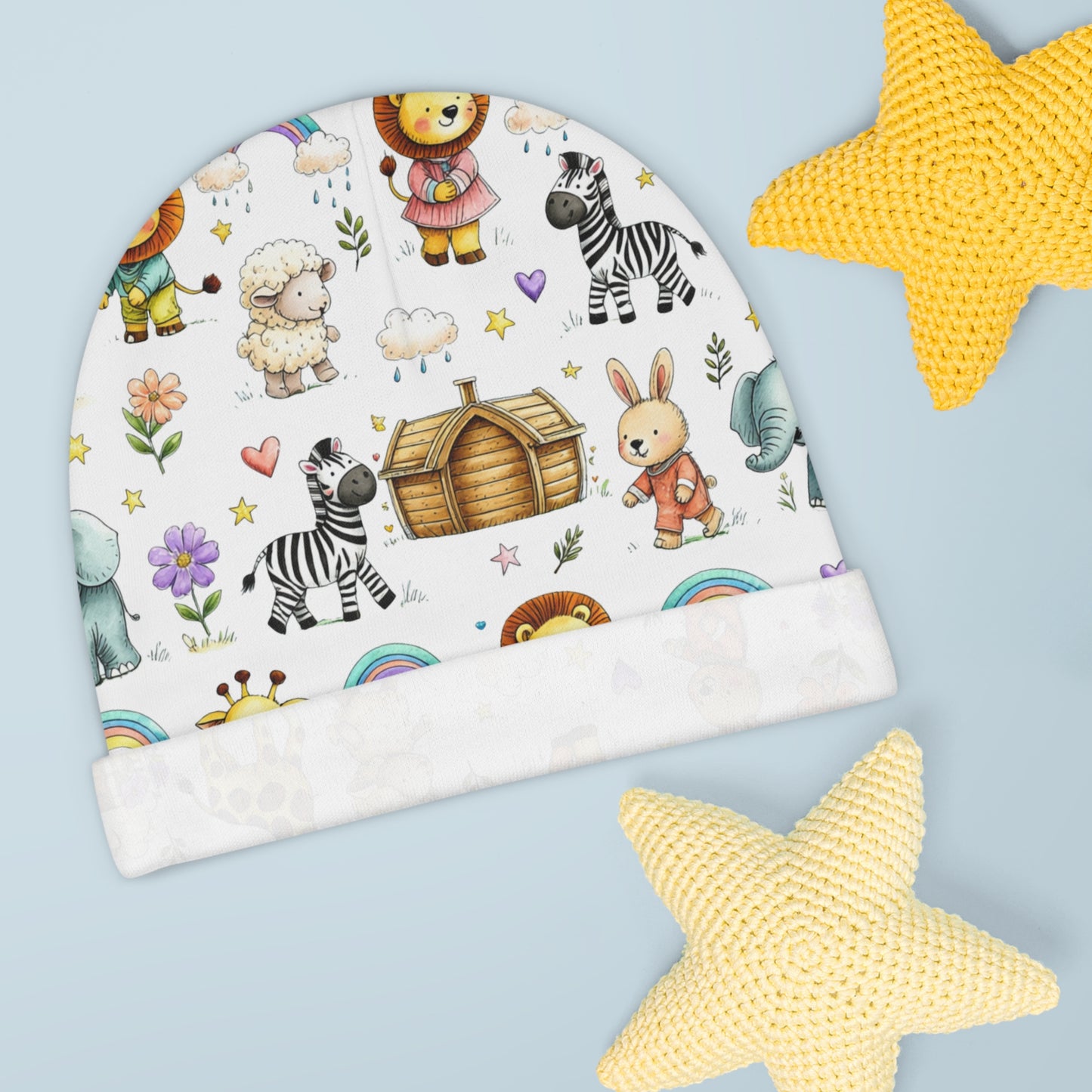 Baby Beanie — Hand-Drawn Safari Animals Newborn Hat