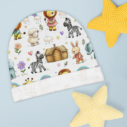 Baby Beanie — Hand-Drawn Safari Animals Newborn Hat