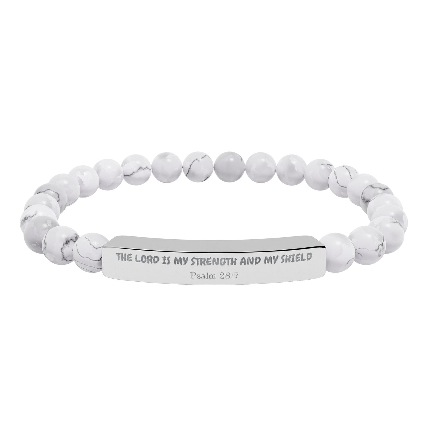 Engravable Natural Stone Bead Bracelet — Stretch Bar Gift