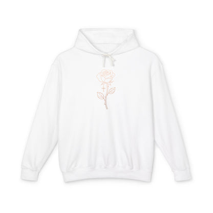 Lightweight Rose Line Hoodie — Subtle Single-Line Floral Design