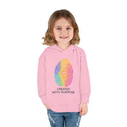 Toddler Hoodie — "Created With Purpose" Rainbow Fingerprint Cross