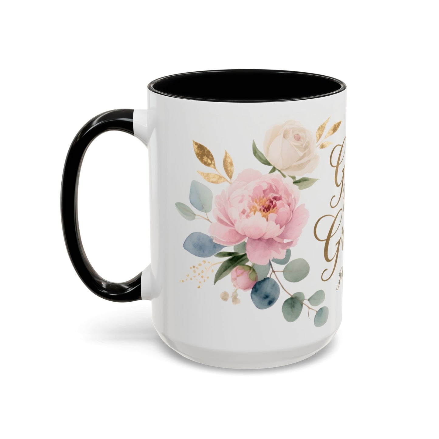 Grace Upon Grace Floral Coffee Mug — John 1:16 Scripture Accent Mug