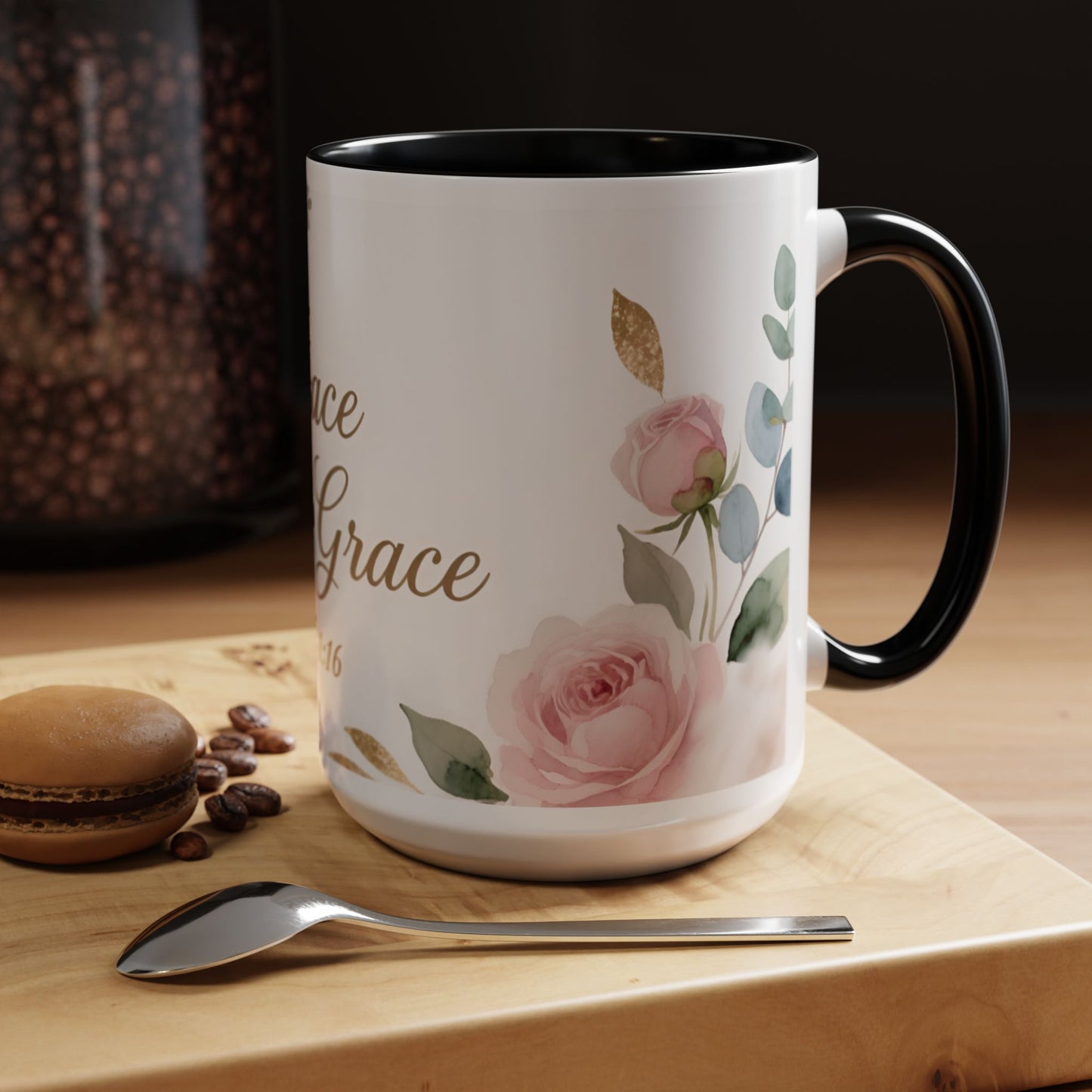 Grace Upon Grace Coffee Mug — Floral John 1:16 Scripture Accent Mug