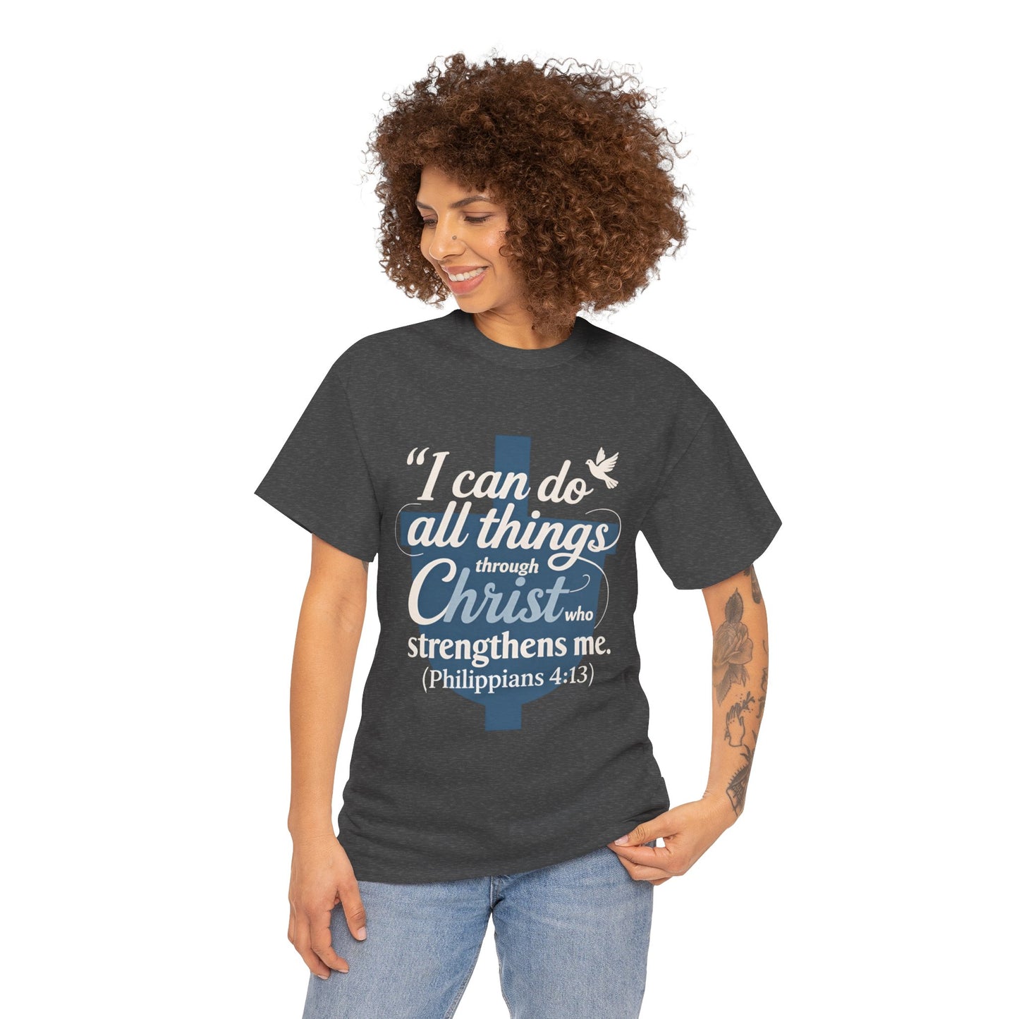 Philippians 4:13 Cotton Tee — "I Can Do All Things" Christian Prayer T-Shirt