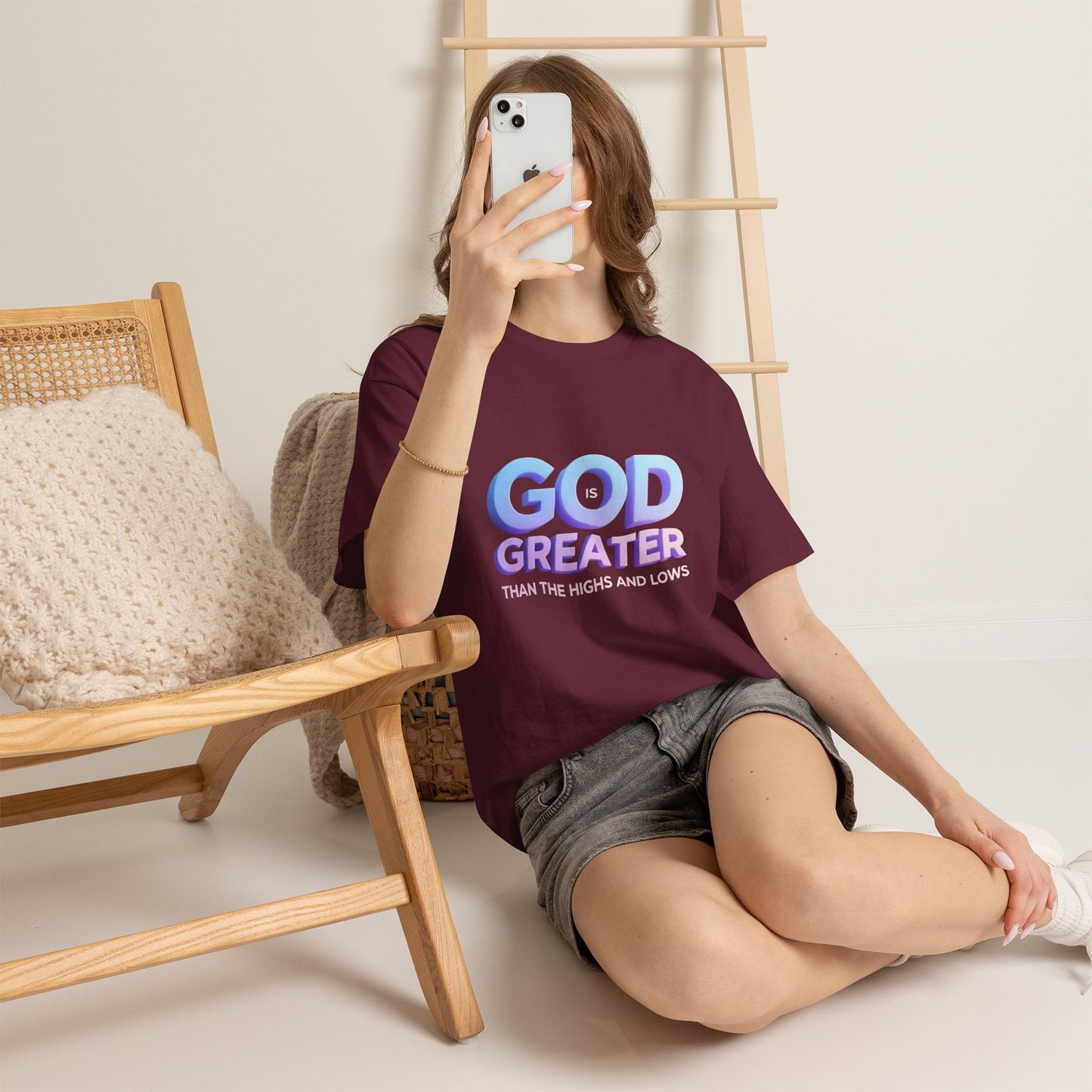 God Greater Gradient Tee — Soft Blue & Lilac Faith Shirt