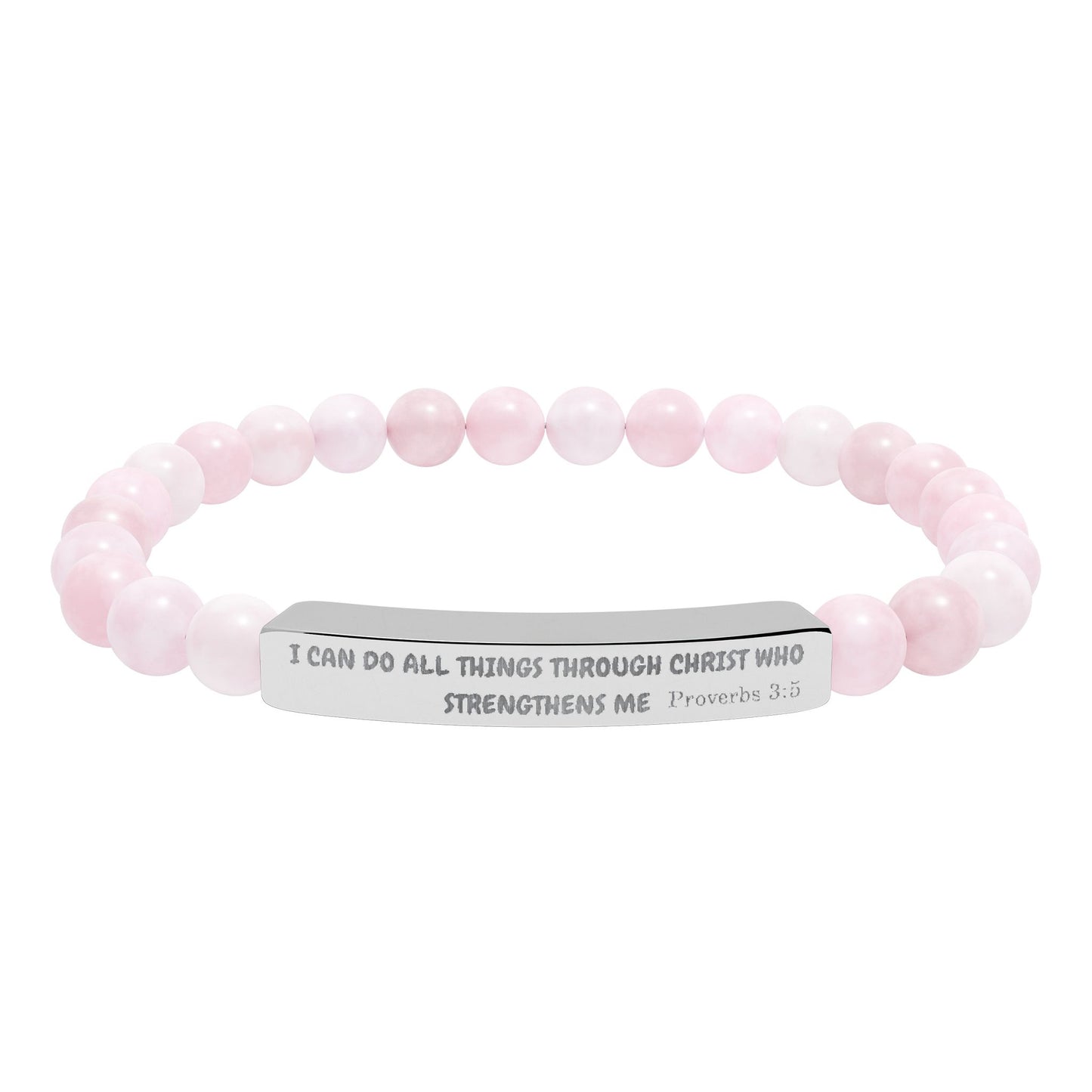 Engraved Natural Stone Stretch Bracelet — Inspirational Bar Bead Bracelet