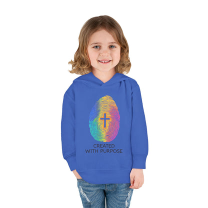 Toddler Hoodie — "Created With Purpose" Rainbow Fingerprint Cross