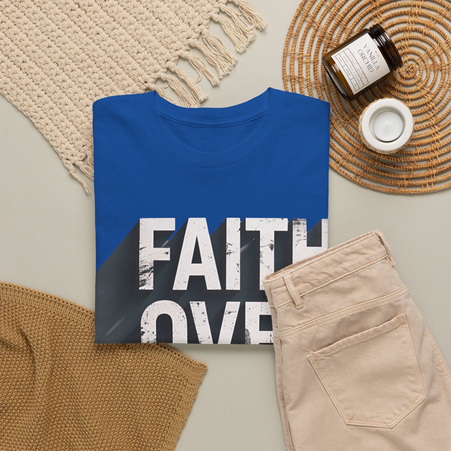 Faith Over Fear Cotton Tee — Distressed Inspirational Graphic