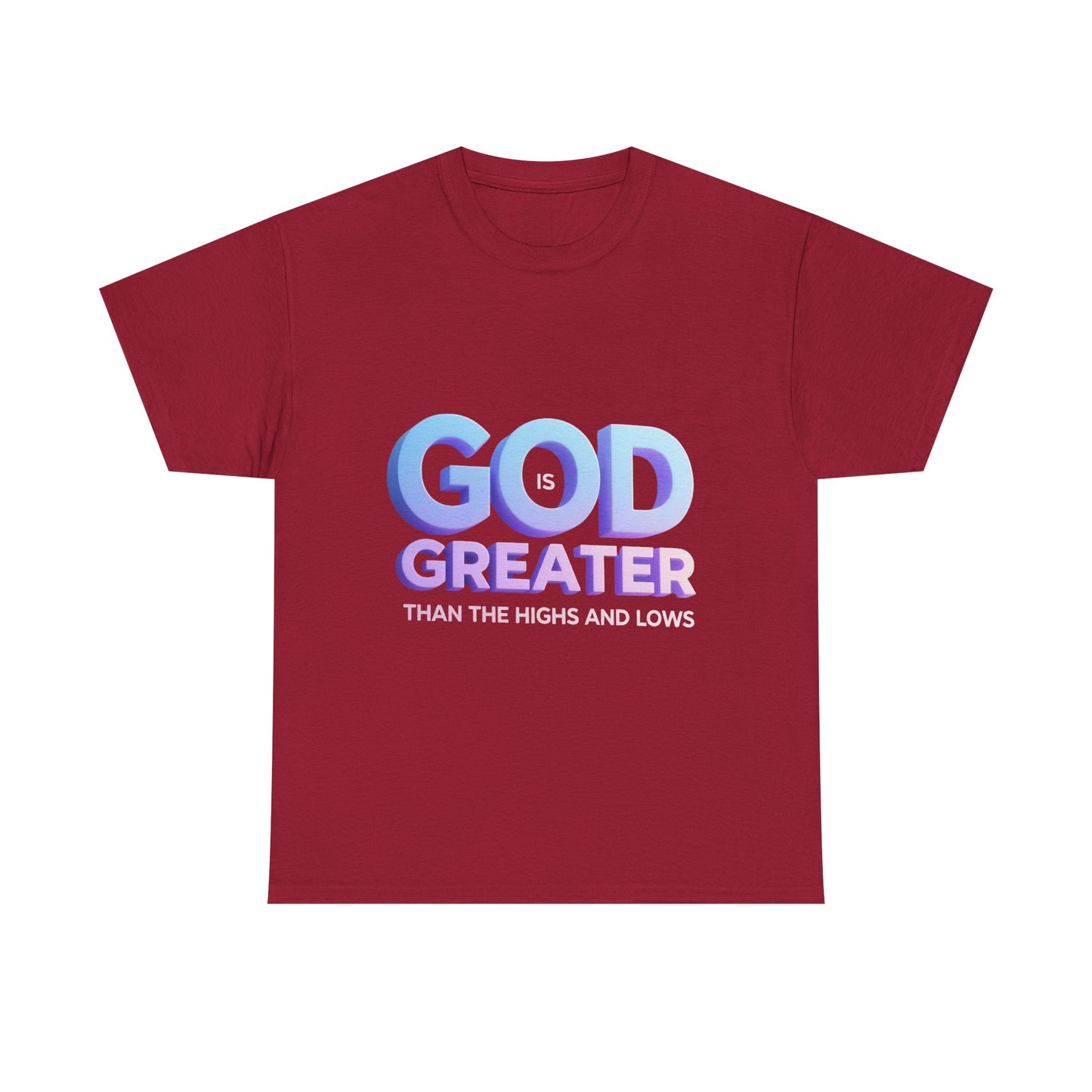 God Greater Gradient Tee — Soft Blue & Lilac Faith Shirt