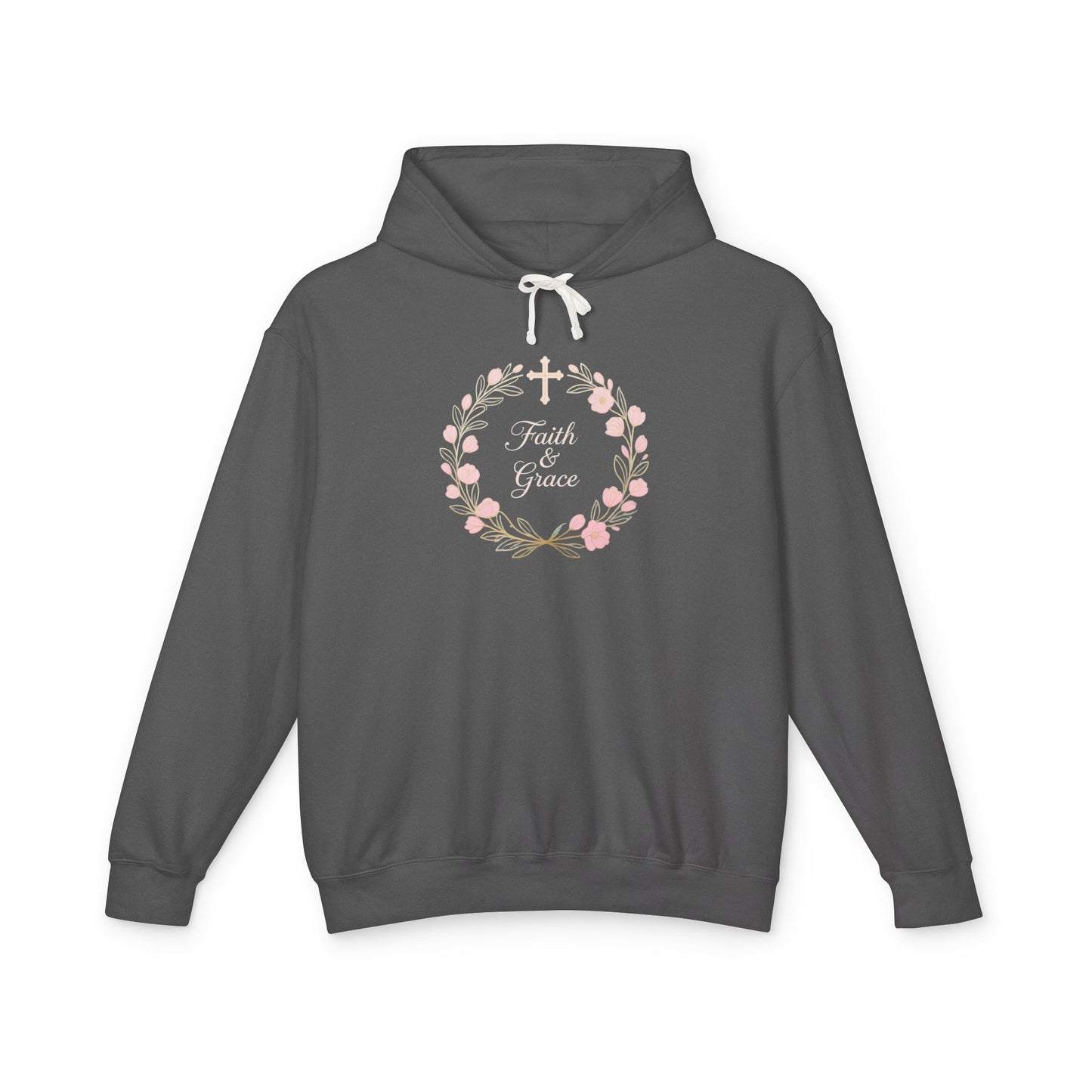 Faith & Grace Blush Rose Hoodie — Lightweight Floral Cross Pullover