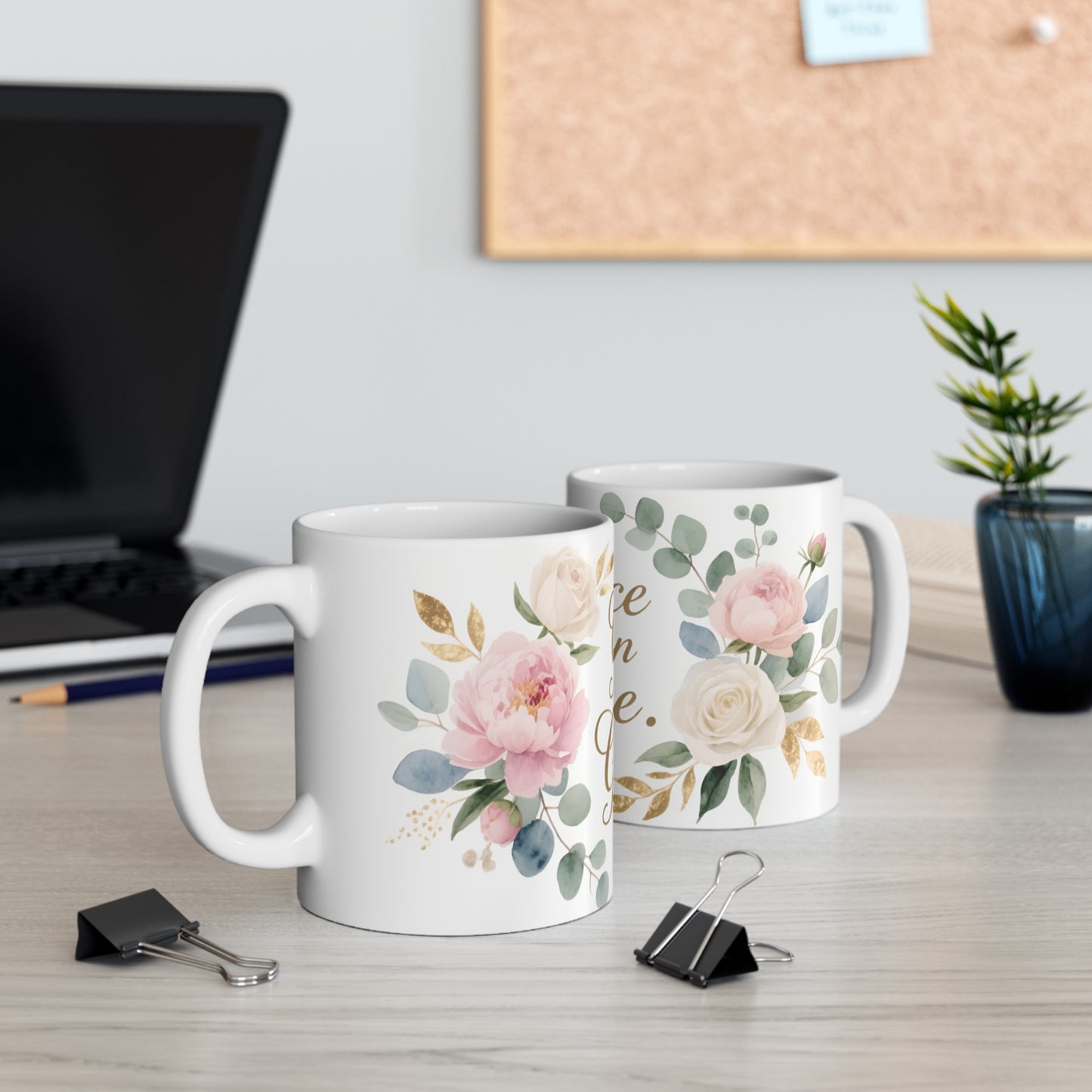 Grace Upon Grace Ceramic Mug — 11 oz Watercolor Floral Coffee Cup