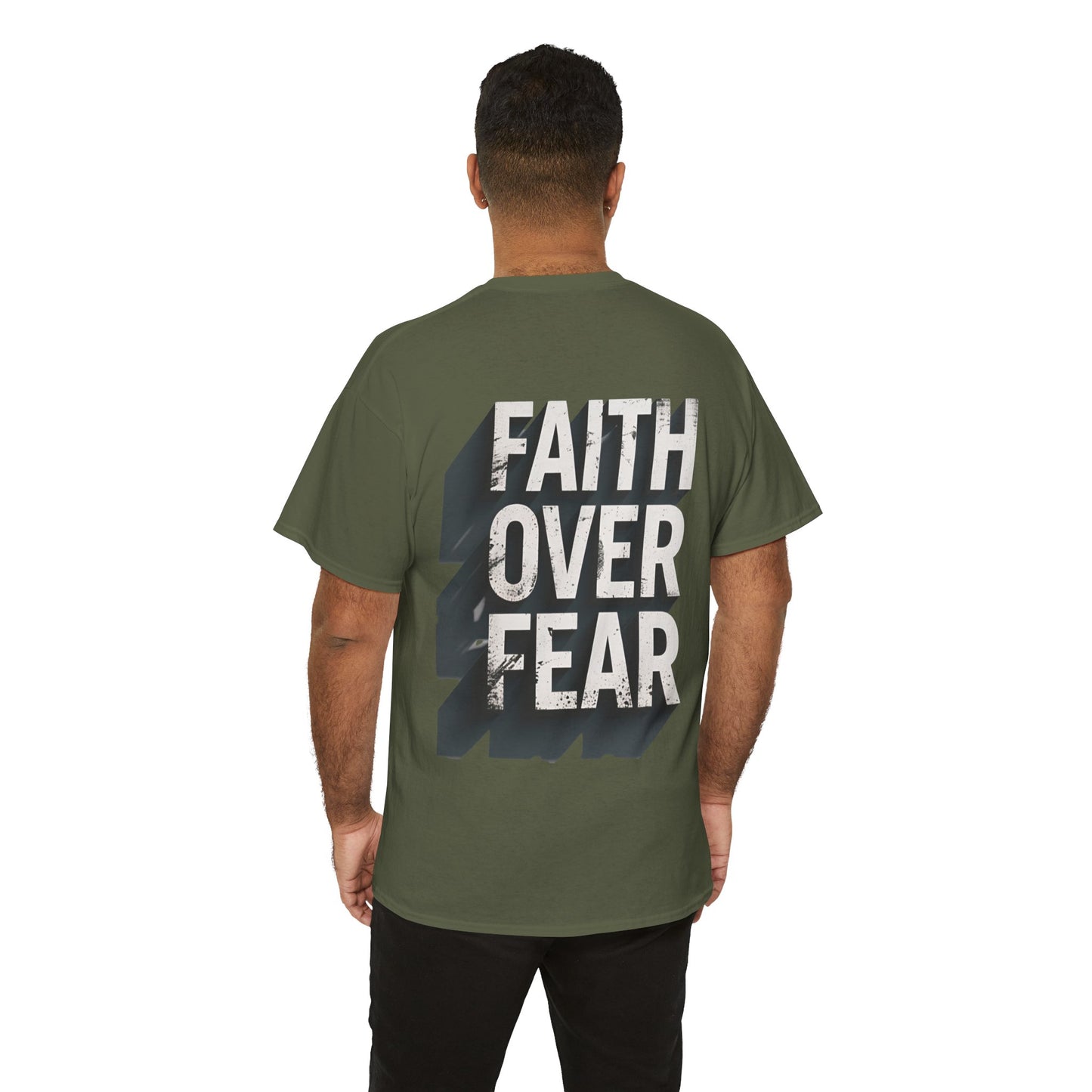 Faith Over Fear Cotton Tee — Distressed Inspirational Graphic