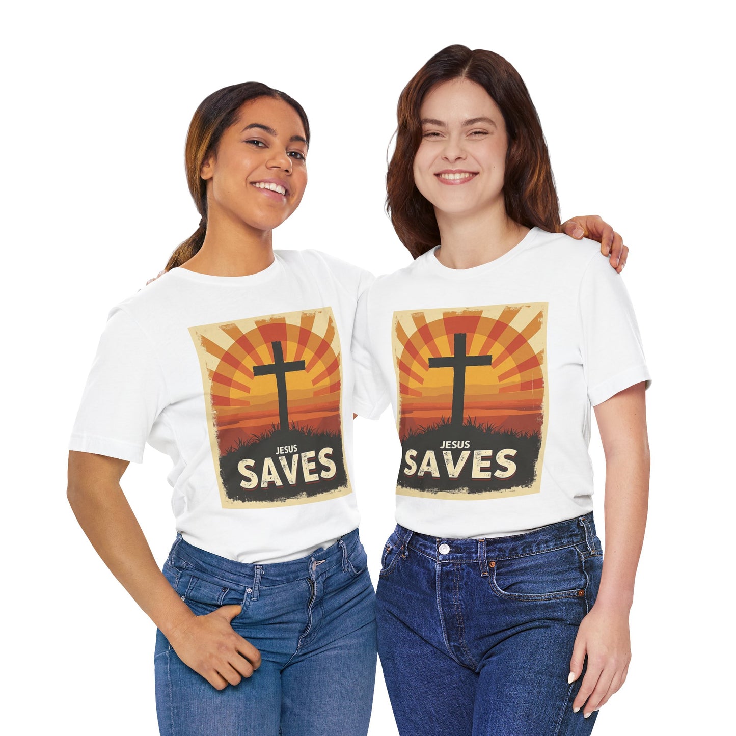 Jesus Saves Cross tee | Christian faith shirt, sunrise graphic | Perfect Gift for Mom and Dad | Friends and Family Shirt