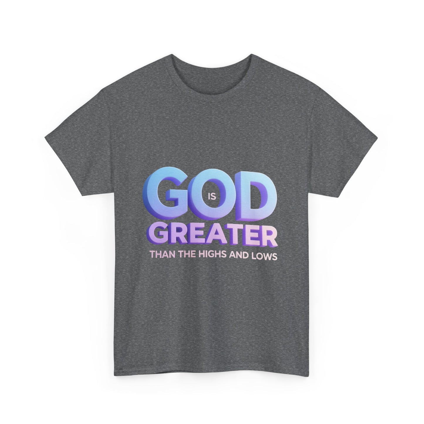 God Greater Gradient Tee — Soft Blue & Lilac Faith Shirt
