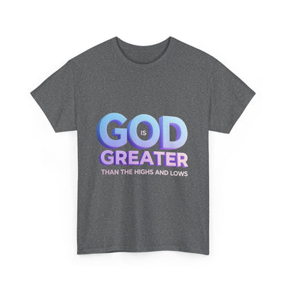 God Greater Gradient Tee — Soft Blue & Lilac Faith Shirt