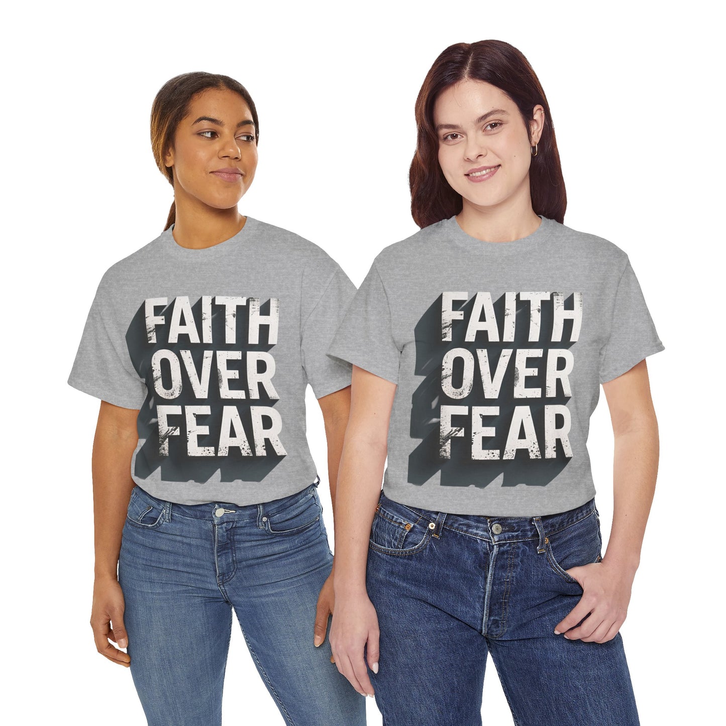 Faith Over Fear Cotton Tee — Distressed Inspirational Graphic
