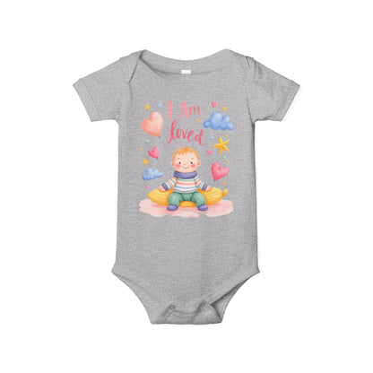 “I Am Loved” Baby Onesie – Cute Infant Bodysuit with Heart & Cloud Illustration