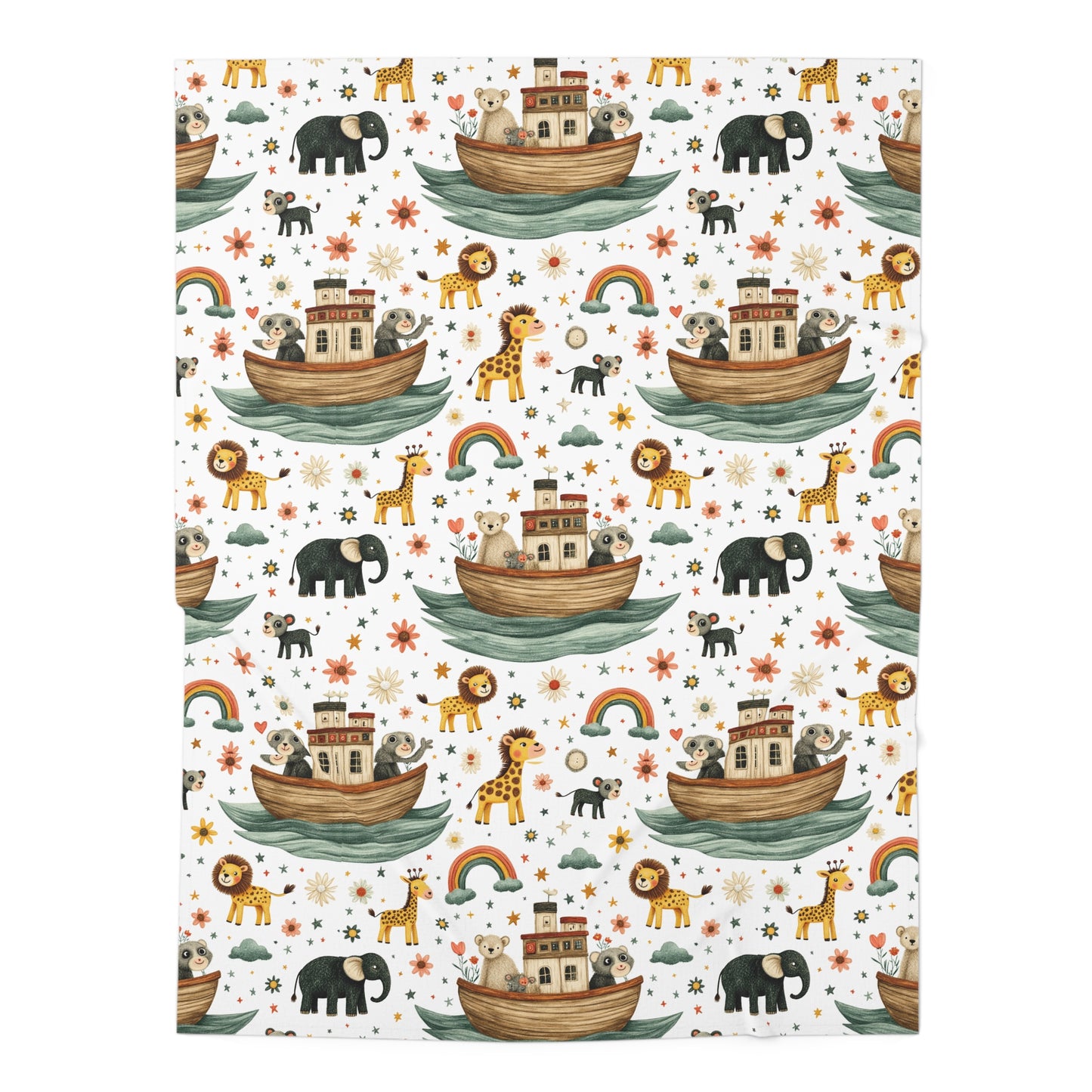 Noah's Ark Baby Swaddle Blanket – Cute Safari Animals, Rainbows & Stars Newborn Wrap