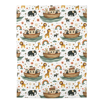 Noah's Ark Baby Swaddle Blanket – Cute Safari Animals, Rainbows & Stars Newborn Wrap