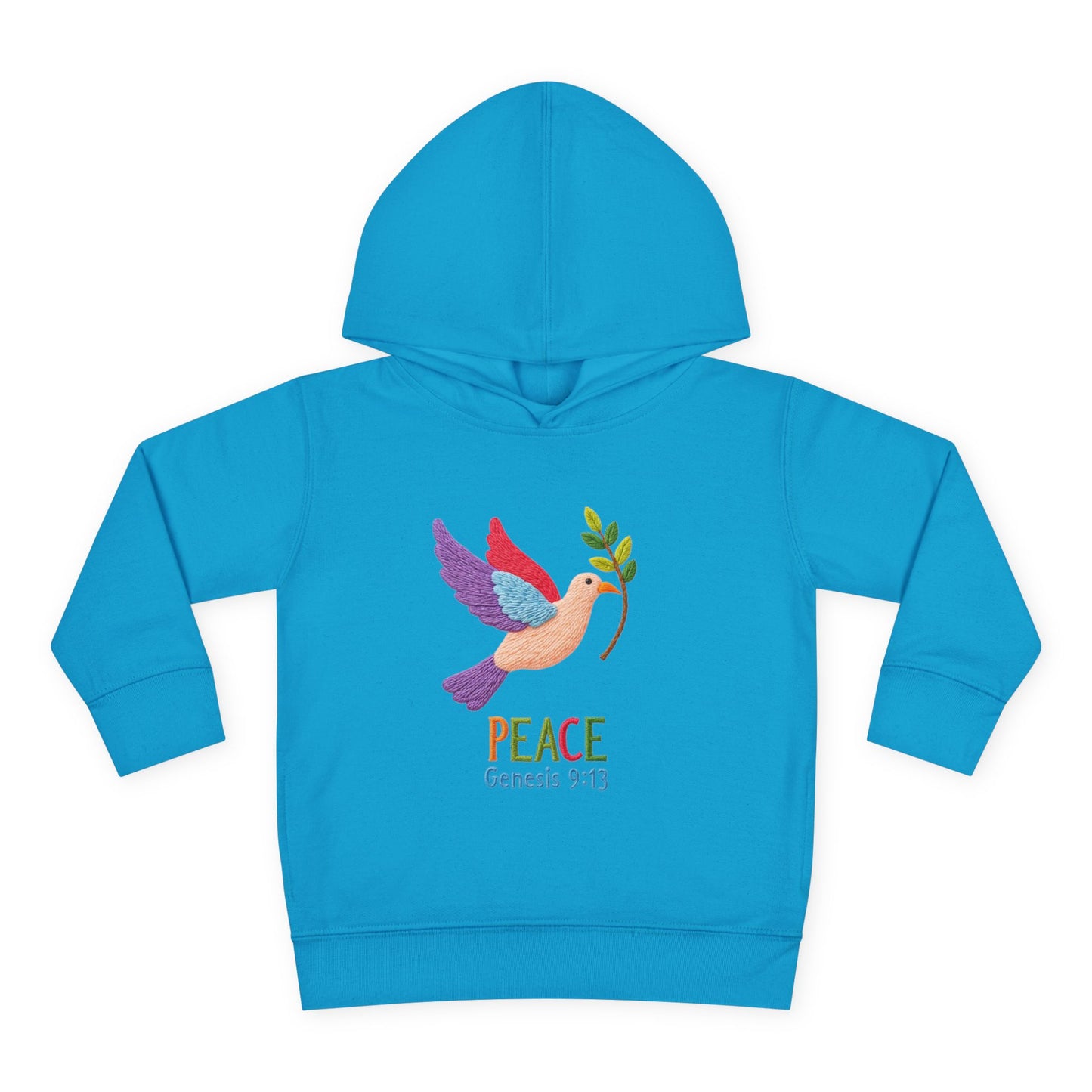 Toddler Hoodie — Colorful Peace Dove with Olive Branch & “PEACE Genesis 9:13”