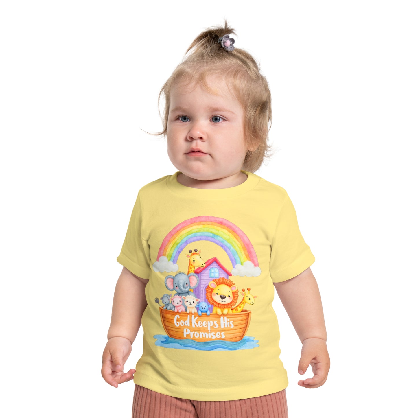 Baby T-Shirt — "God Keeps His Promises" Noah's Ark Rainbow Design