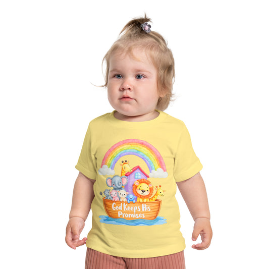 Baby T-Shirt — "God Keeps His Promises" Noah's Ark Rainbow Design
