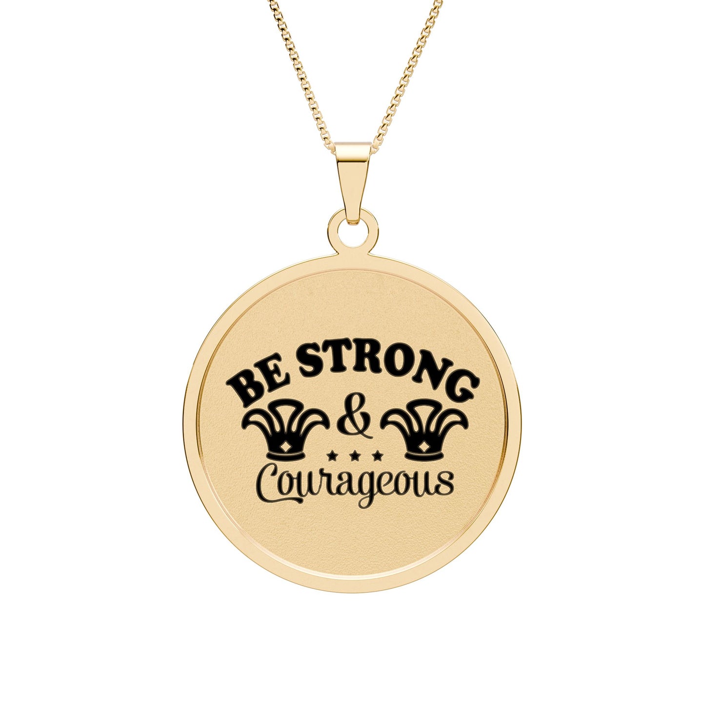 Be Strong & Courageous Round Photo Pendant Necklace Gold Plated 