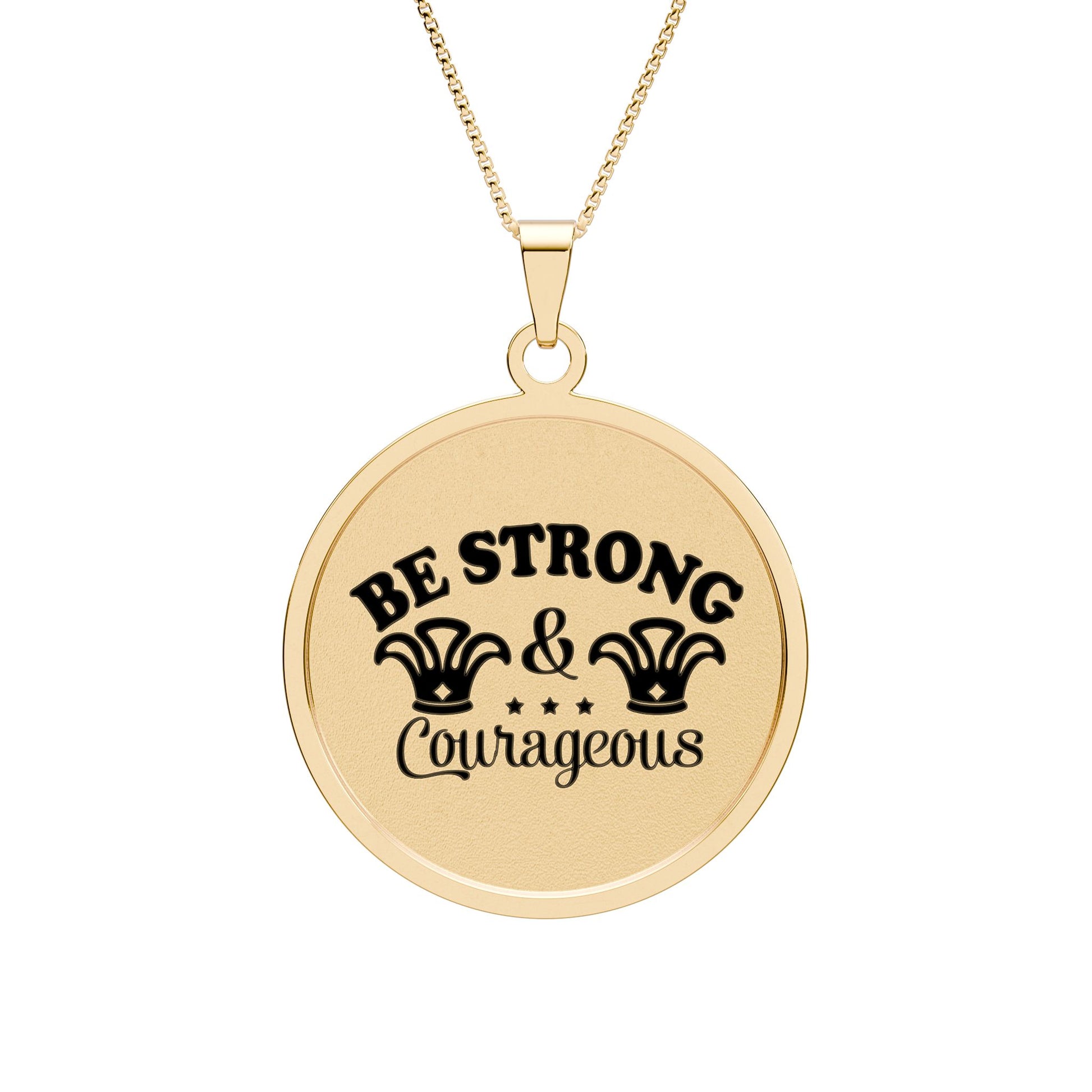 Be Strong & Courageous Round Photo Pendant Necklace Gold Plated 