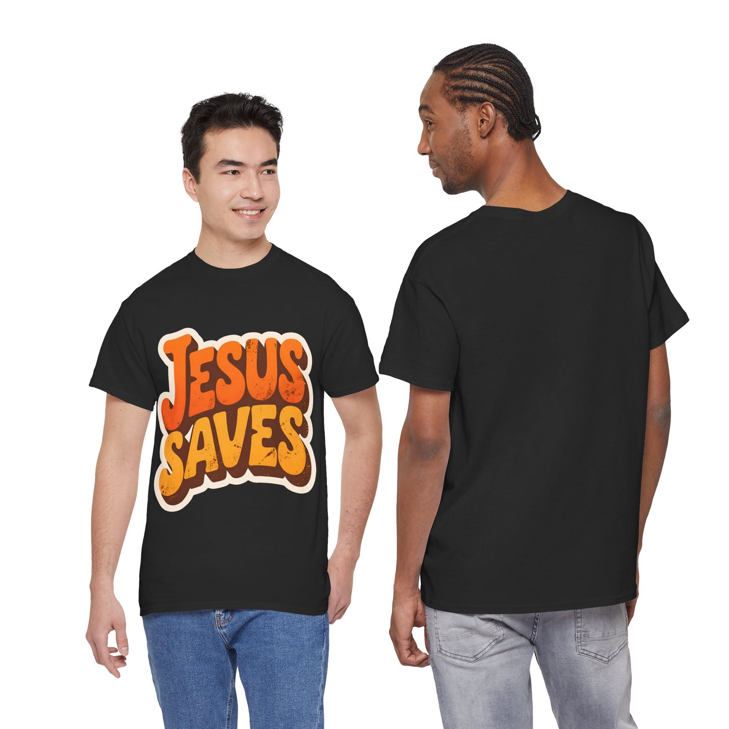 Jesus Saves Retro Tee — Bright Sunset Faith T-Shirt