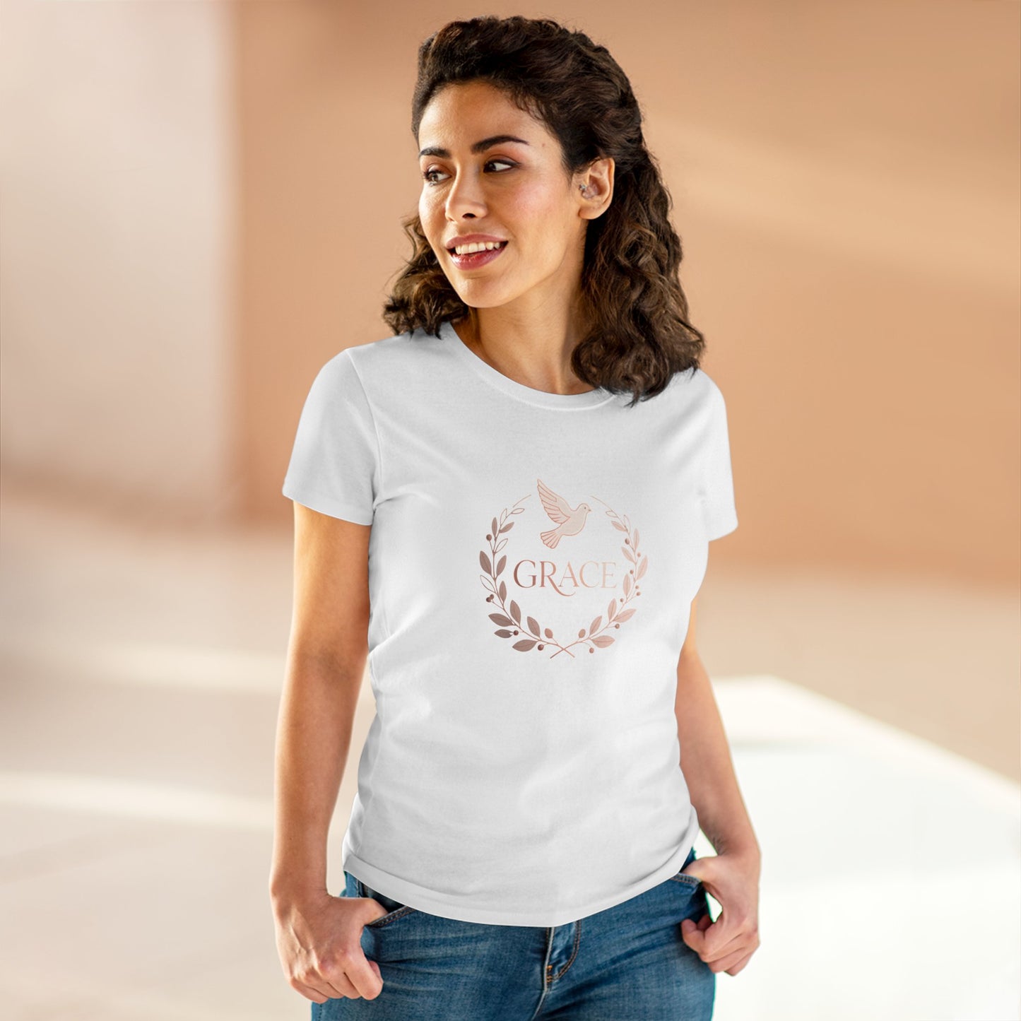 Graceful Dove Wreath Tee — Women's Rose-Gold Reminder Tee