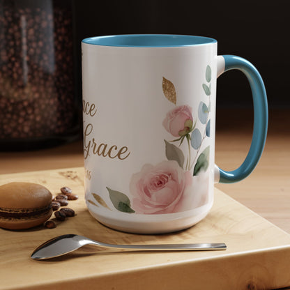Grace Upon Grace Coffee Mug — Floral John 1:16 Scripture Accent Mug