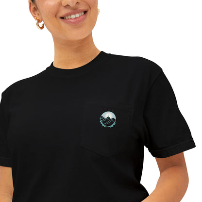Pocket T-Shirt — Mountain Cross Back Graphic